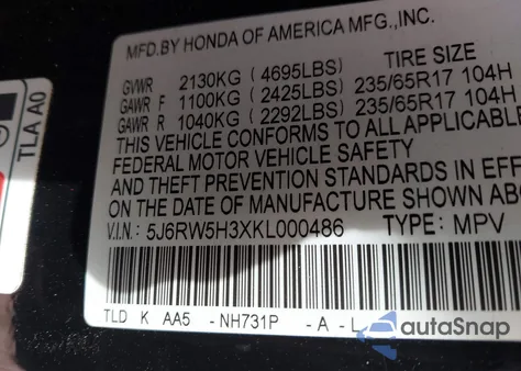 2019 Honda Cr-V Lx from USA, damaged, VIN 5J6RW5H3XKL000486